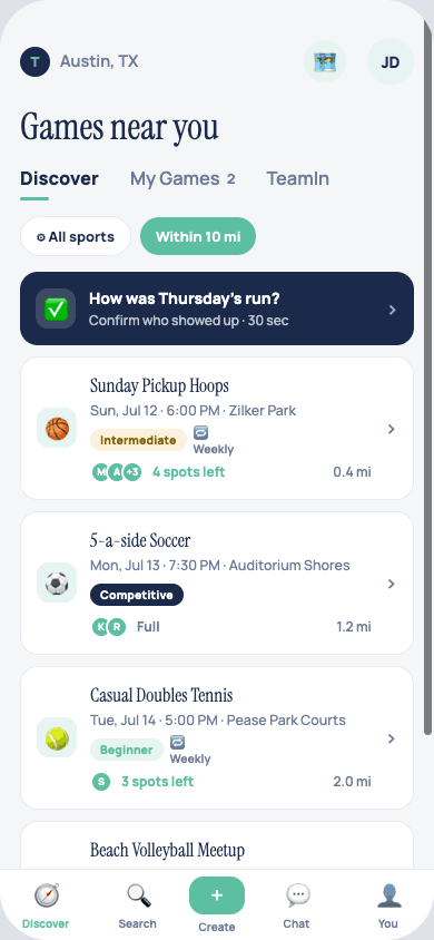 Team-in discover feed